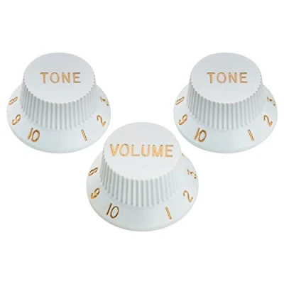 Imagen de Musiclily Pro Tamaño Métrico 18 Splines Botones de Potenciómetros 2 Tono 1 Volumen Strat Perillas Set para Asia Import Guitarra o Bajo Split Shaft Pots, Blanco