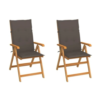 Imagen de vidaXL 2X Madera Maciza de Teca Sillas Jardín con Cojines Plegables Terraza Exterior Balcón Patio Sillón Asiento Butaca Muebles Mobiliario Taupe
