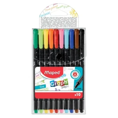 Imagen de Maped Rotuladores de Escritura Punta Fina Graph Peps Classic Estuche con 10 Colores Metal Japonesa Empuñadura Triangular para Mejor Agarre