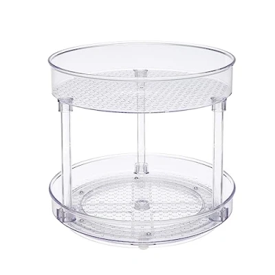Imagen de Amazon Basics Organizador de 2 bandejas giratorias, transparente, 22,9 cm diámetro y capas