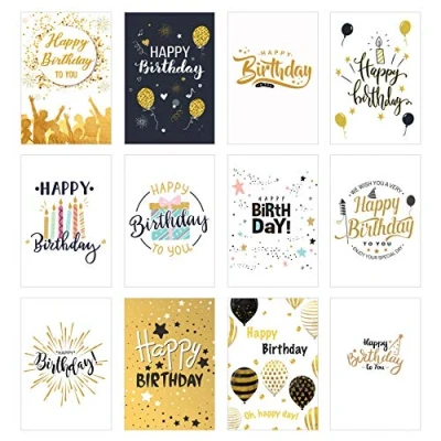 Imagen de Edition Seidel Juego de 12 tarjetas cumpleaños exclusivas primera calidad con relieve fino dorado y sobre. tarjeta felicitación, felicitación cumpleaños, para hombre mujer,