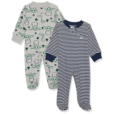 Imagen de Amazon Essentials Disney Marvel Star Wars Pelele de algodón con pies colores interrumpidos Unisex Bebés, Pack 2, The Child, Prematuro