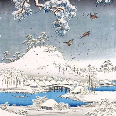 Imagen de V &amp; A Tarjetas de Navidad (M G5054) nieve escena en el jardín un Daimyo, Japón Pack 5