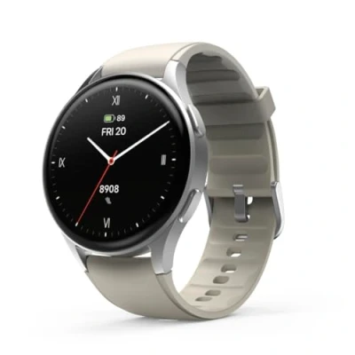 Imagen de HAMA Smartwatch 8900 (Reloj Inteligente, con GPS, Pantalla Tactil Amoled, Reloj Deportivo, Permite Hacer Llamadas en Manos Libres) Color Plata y Beige.