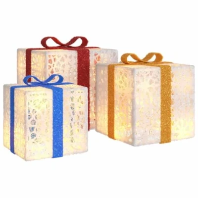 Imagen de vidaXL Cajas de Regalo Navidad Iluminadas 3 uds, Adornos con 64 Leds, Luces Decorativas Navideñas, Iluminaciones Navidad, Blanco Cálido