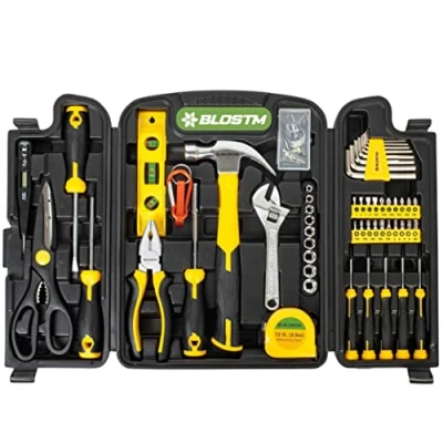 Imagen de BLOSTM Kit de herramientas 54pzs oficina y hogar con manuales esenciales para Reparaciones Domésticas Incluye caja almacenamiento portátil