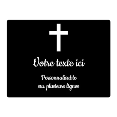 Imagen de Placa grabada funeraria, diseño de cruz cristiana, autoadhesiva, 20 x 15 cm, personalizada, 1 a 3 líneas, color negro