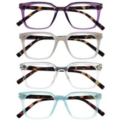 Imagen de OPULIZE KOI Gafas de Lectura x4 Marco Rectangular Ancho Violeta/Gris/Transparente/Turquesa Hombre/Mujer/ Bisagras Muelle RRRR50 57CQ +1.50