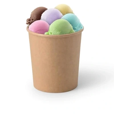 Imagen de GREENBOX Juego de 50 vasos para helados cartón, 400 ml, desechables, sin plástico y biodegradables, postres