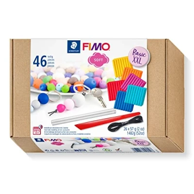 Imagen de STAEDTLER 8023 15 FIMO Soft Arcilla polimérica para modelar de secado al horno. Kit Básico XXL, colores surtidos (Pack 26 pastillas 57g &amp; 20 accesorios)