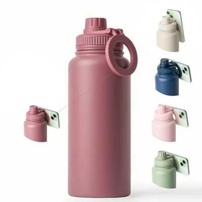 Imagen de LOOPLY Botella de agua con aro magnetico para el movil y antiderrame. acero inoxidable 1L BPA free que mantiene frio o calor. termica gym u oficina. (Dusty Dark Pink)