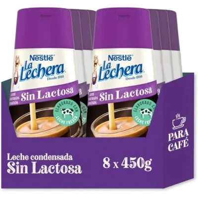 Imagen de La Lechera Nestlé Leche condensada desnatada sin lactosa Botella de Sirve Fácil Caja 8 x 450 g