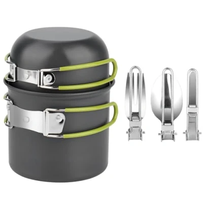 Imagen de Juego de vajilla Camping, ollas Aluminio, Utensilios Cocina para Exteriores, Cubiertos Plegables, Olla Picnic, Mini Camping Kit Picnic y Senderismo