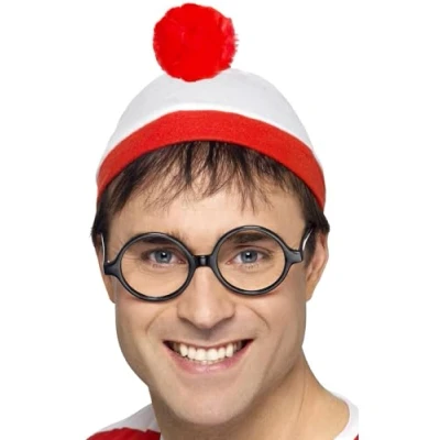 Imagen de Smiffys Kit instantáneo ¿Dónde está Wally?, Rojo y blanco, con gorro gafas