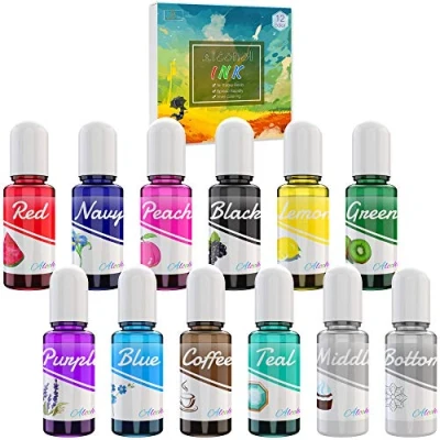 Imagen de Alcohol Ink Set 12 Colores Tinta para Pintura de Resina Epoxi, Fabricación Placas Petri Tinte Color Arte Resina, Vasos, x 10ml