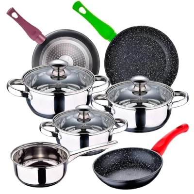 Imagen de Bateria de cocina 7 piezas SAN IGNACIO Faro acero inoxidable con juego sartenes (18/22/26 cm) Jolie en aluminio forjado
