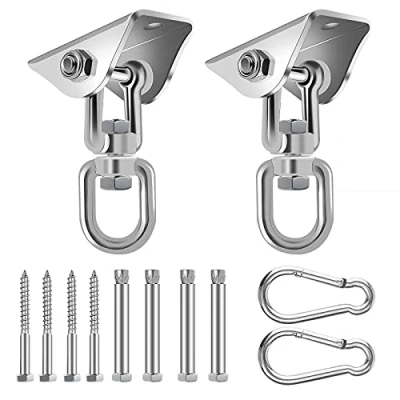 Imagen de SWAWIS 2 Unidades Ganchos de Techo, Techo Suspensión, 360 Girar Tarea Pesada Gancho con Mosquetón 8 Tornillos, Sillon Colgante Hamacas Sacos Boxeo, Capacidad Carga 450 KG