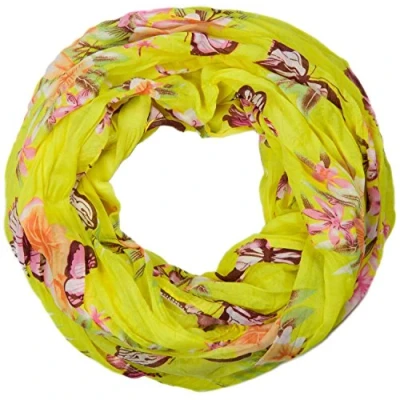 Imagen de styleBREAKER fular de tubo con estampado mariposas y flores, tela crash arrugada 01016013, color:Amarillo