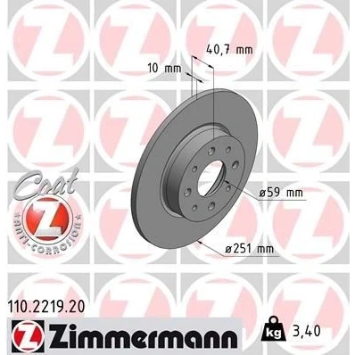 Imagen de ZIMMERMANN Disco de freno ALFA ROMEO: MiTo COAT Z 10mm 8/4 5Taladro(s) 98mm macizo revestido 110.2219.20 51805559,51813705,51865104,51865132