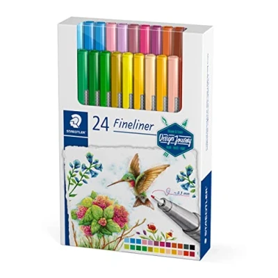 Imagen de Staedtler Fineliner Triplus Design Journey Rotulador triangular ergonómico (punta de 0,3 mm, punta metal larga duración, 24 rotuladores en colores surtidos estuche cartón, 334 C24 C