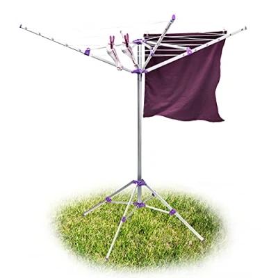 Imagen de Relaxdays Tendedero de Ropa Exterior, Longitud Secado 19 m Acero, 161x120x120 cm, con Base, Plegable, Plateado, Aluminio