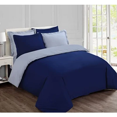 Imagen de VISION Juego de Cama Reversible Bicolor Azul Marino/Gris Funda nórdica 200 x cm con 2 Fundas Almohada para Matrimonio 100% algodón