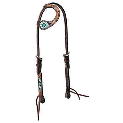 Imagen de Weaver Leather 45 0145 Turquoise Cross Cabezal de Oreja Deslizante Plano con Cuentas Turquesa 5/8 Pulgadas, Unisex Adulto, 44413