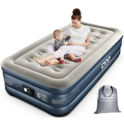Imagen de iDOO Colchón Hinchable, Cama Hinchable con Bomba de inflado incorporada.Rápido inflado/desinflado en Tan Solo 3 Minutos.para el hogar,Viajes Camping.Medidas:99x188x38cm.Peso máximo:250Kg(Sencillo)