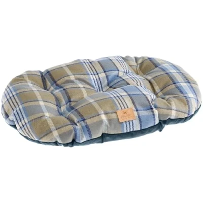 Imagen de Ferplast Cojín Acolchado Para Perros Y Gatos Scott 55/4, Doble Cara, Escocés, Suave Terciopelo, Lavable, Azul, S
