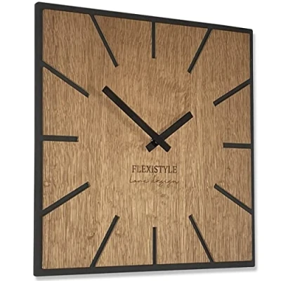 Imagen de FLEXISTYLE Moderno Reloj de Pared Cuadrado Grande Madera Eco 40 cm, Silencio, Aspecto Madera, Roble, salón, Dormitorio, (Exact cm)
