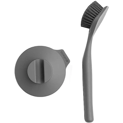 Imagen de Brabantia Cepillo Friegaplatos Con Soporte De Ventosa Plástico Gris Oscuro 11 x 23.5 6 cm