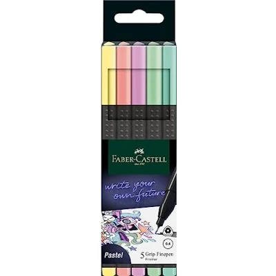 Imagen de Faber Castell Grip Finepen 151602 Rotulador de punta fina (punta fibra 0,4 mm, 5 unidades), colores pastel