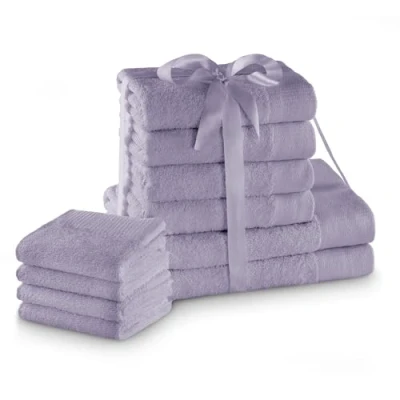 Imagen de AmeliaHome Juego de 4 Toallas Mano, 30 x 50 cm, Mano 100 cm y 2 Ducha 70 140 100% algodón, Absorbente, Color Morado