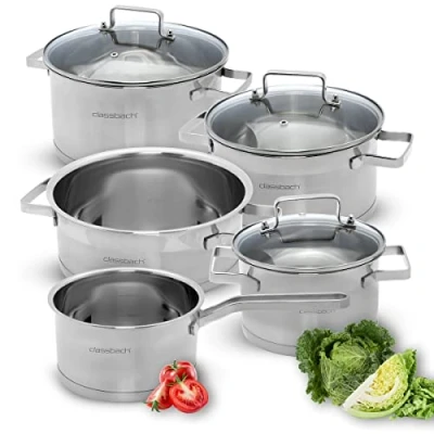 Imagen de classbach C KTS 4017 8 Piece Stainless Steel Cooking Pot Set for All Hobs (Induction, Gas Hob, Ceramic Electric Hob) Dishwasher Safe Camping Pots Induction