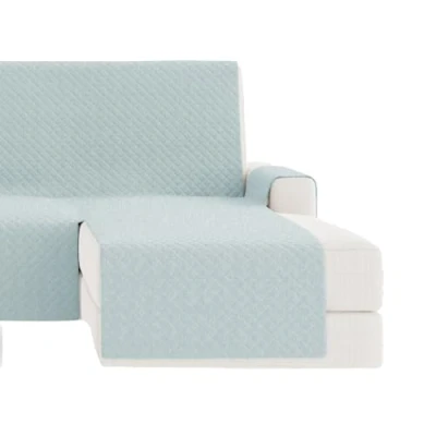 Imagen de GAMUSI Funda Sofa Chaise Long, Cubre sofá Longue 200 cm Brazo Derecho (hasta 230 de Ancho), Acolchada Liso algodón Transpirable, Color Agua