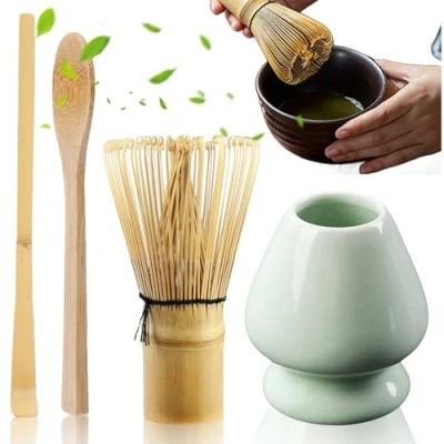 Imagen de juego de té matcha, escoba matcha con batidor soporte para escoba, 2 cucharaditas, accesorios japoneses la ceremonia perfecto preparación