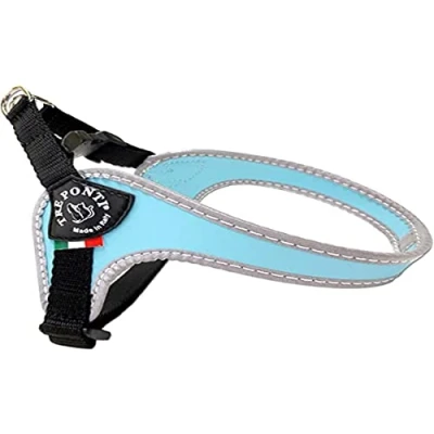 Imagen de Tre Ponti Fibbia Arnés para Perro pequeño con Correa Ajustable el Vientre, 3,5 cm, Color Azul Claro