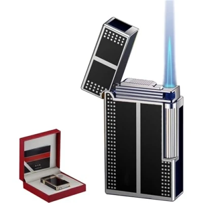 Imagen de encendedor de antorcha, cigarros, gas butano recargable, llama a prueba viento, metal portátil con dial ajustable, for ho