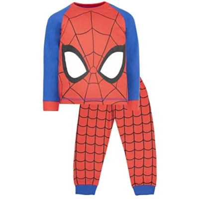 Imagen de Marvel Pijama de Spiderman para Niños, 5 6 Años Conjunto del Hombre Araña Mangas Largas 100% Algodón, Superhéroes Mercancía Oficial Rojo