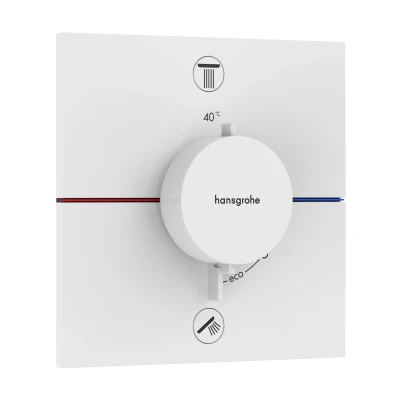 Imagen de hansgrohe ShowerSelect Comfort E, termostato empotrado con combinación de seguridad, botón seguridad (SafetyStop) a 40C, rectangular para ducha/bañera, 2 funciones, blanco mate