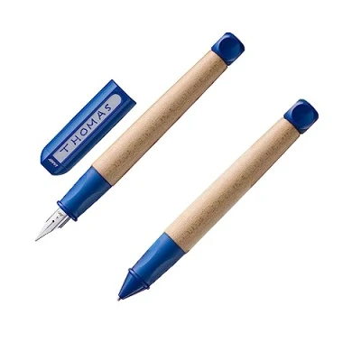Imagen de Lamy abc 009 Juego de pluma estilográfica para niños (109 madera arce, mango antideslizante en azul, plumín acero principiantes, incluye cartucho tinta T 10 azul y mina M 44 1,4