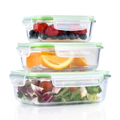 Imagen de Alpina Tarros con tapa Vidrio 3 piezas Recipiente de cristal Caja almacenamiento Microondas, Congelador, Sobre y Lavavajillas 370, 640 1050 ml