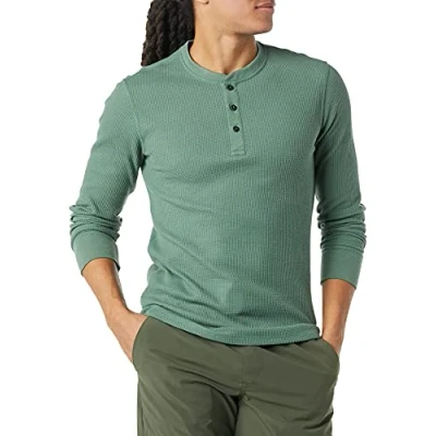 Imagen de Amazon Essentials Camisa Henley de Panal Abeja Manga Larga con Ajuste Entallado Hombre, Verde, S