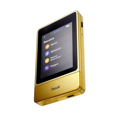Imagen de SecuX Neo Gold Cartera criptográfica con pantalla táctil, Bluetooth y USB C. Administre Bitcoin, Ethereum, NFT tokens seguridad militar e interfaz fácil de usar.