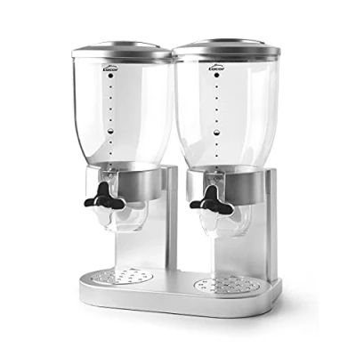 Imagen de LACOR 62596 Dispensador de Cereales, Frutos Secos, Pasta y Caramelos, Doble Contenedor, Dos Recipientes 2 L, Sistema Giratorio, Libre BPA, 27x16.5x35 cm, Gris