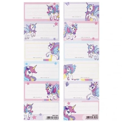 Imagen de Unicornio PEGATINAS para cuadernos, nombres de cuadernos escolares, autoadhesivas SET 12 (Unicornio)