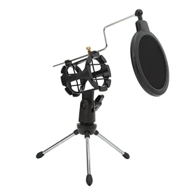 Imagen de Soporte de Micrófono Escritorio Plegable, Antivibración Trípode Mesa con Filtro Pantalla Viento para Estudio