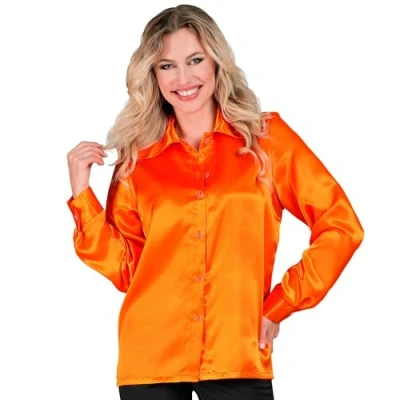 Imagen de WIDMANN MILANO PARTY FASHION Blusa de raso para señoras, fiebre disco 70s, estilo retro, camisa fiesta, señoras