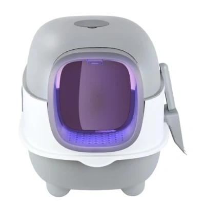 Imagen de HUOLE Baño para Gatos Bandeja de Arena Cerrada Limpieza fácil Filtro Que Reduce los Malos olores Antiescapes Carga 15 kg e con Funda desinfección ultravioleta 40 * 39 56cm Gris