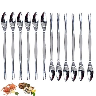 Imagen de CUPERINOX Cubiertos para marisco Pinzas Tenazas 12 Unidades (Cangrejo, Langosta, Ostras) Tenedor de con dos dientes inferiores y cuchara.